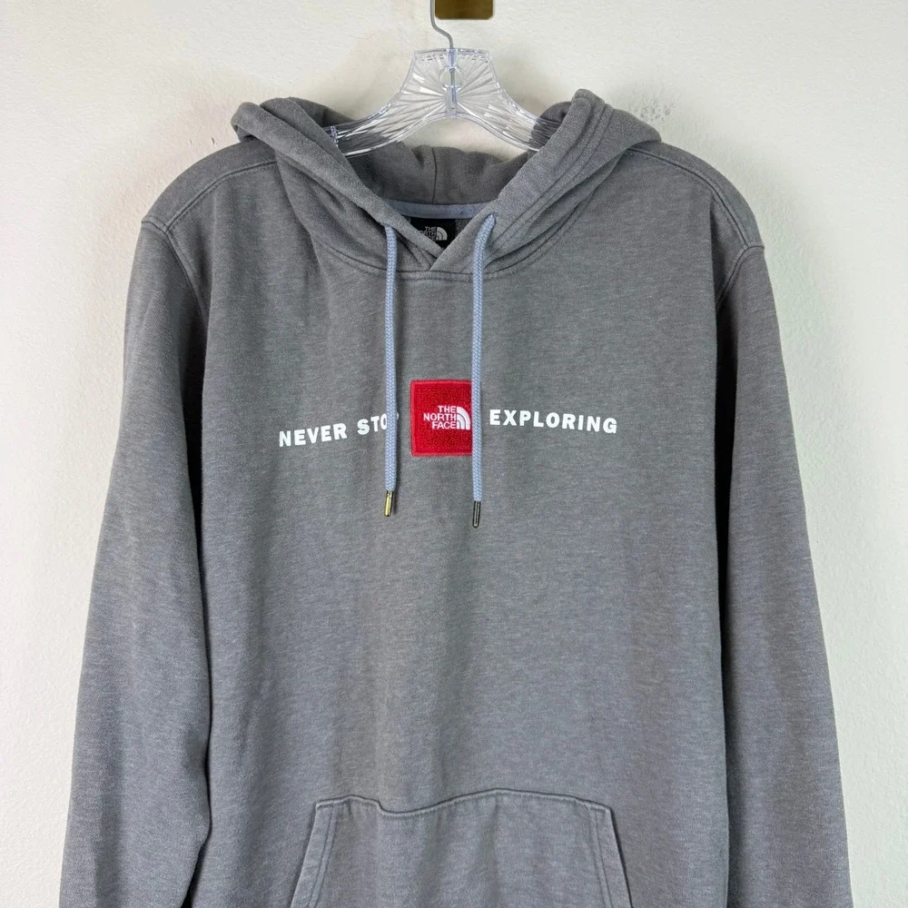 The North Face Hoodie Mens XL Gray Never Stop Exploring Pullover Fleece Logo